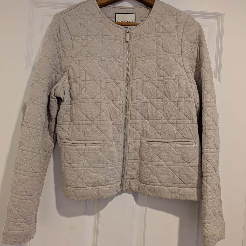 Quilted Bagatelle Collection Cropped Zip Up Jacket Beige Medium